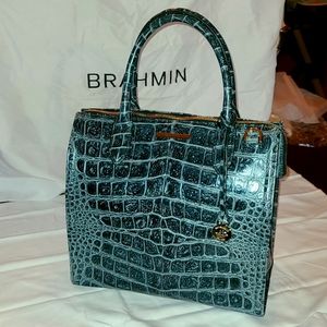 BRAHMIN Caroline leather satchel, embossed alligator pattern